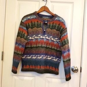 Icelandic Design, Tree Motif, 100% Wool Sweater, Size Large